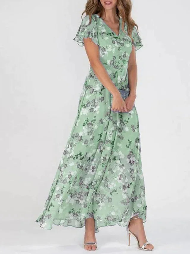 CD | Rochie maxi cu mâneci bufante și model floral