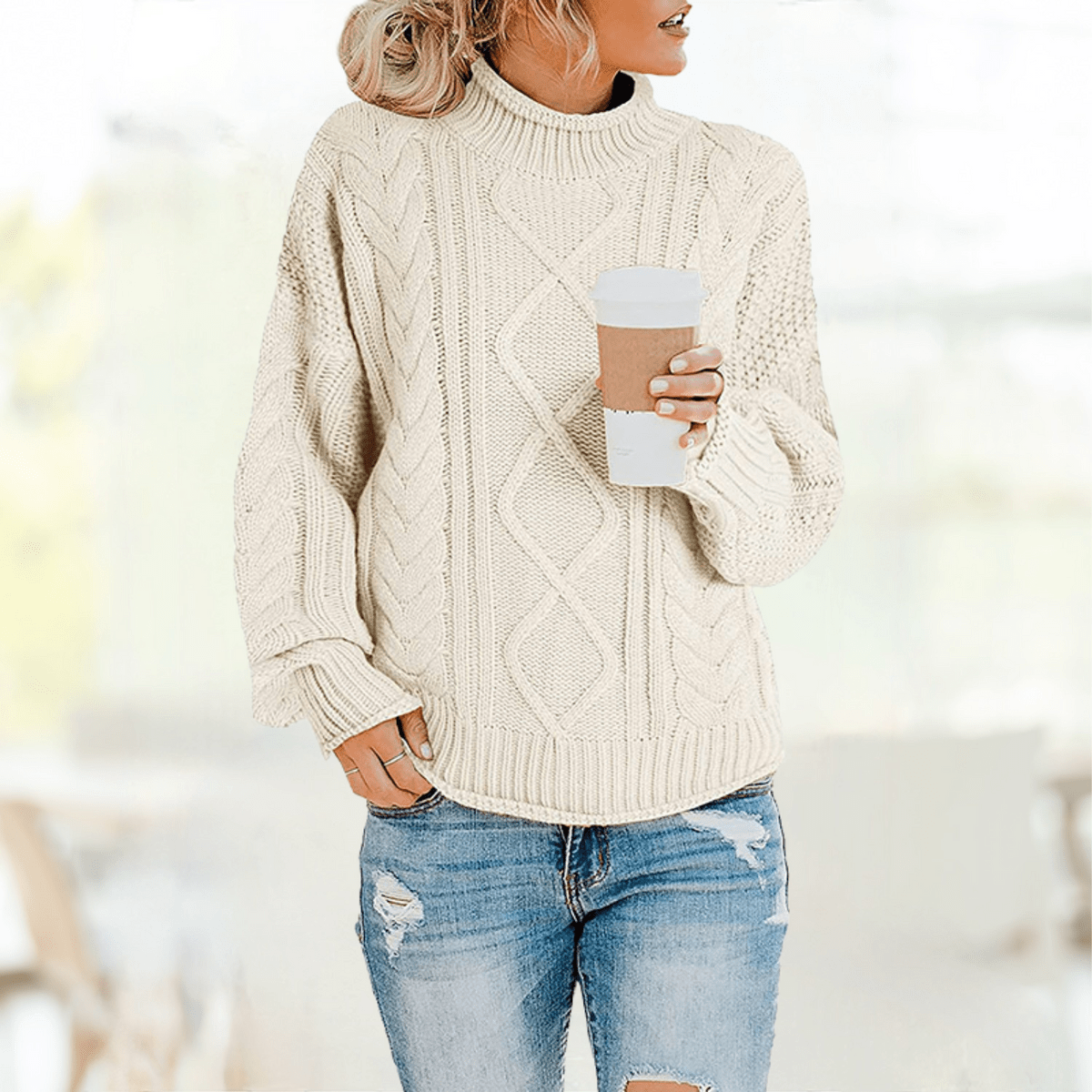 CD | Bej Pulover elegant cu gât rotund