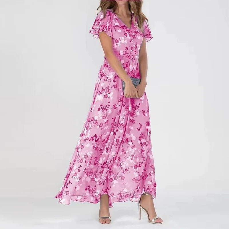 CD | Rochie maxi cu mâneci bufante și model floral