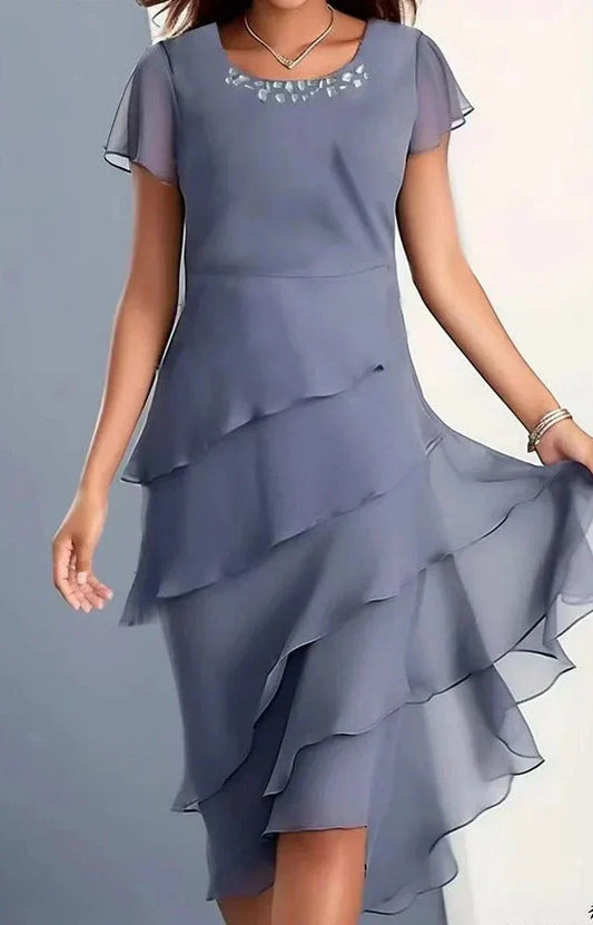 CD | Rochie midi din sifon cu straturi