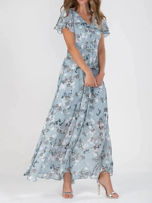 CD | Rochie maxi cu mâneci bufante și model floral