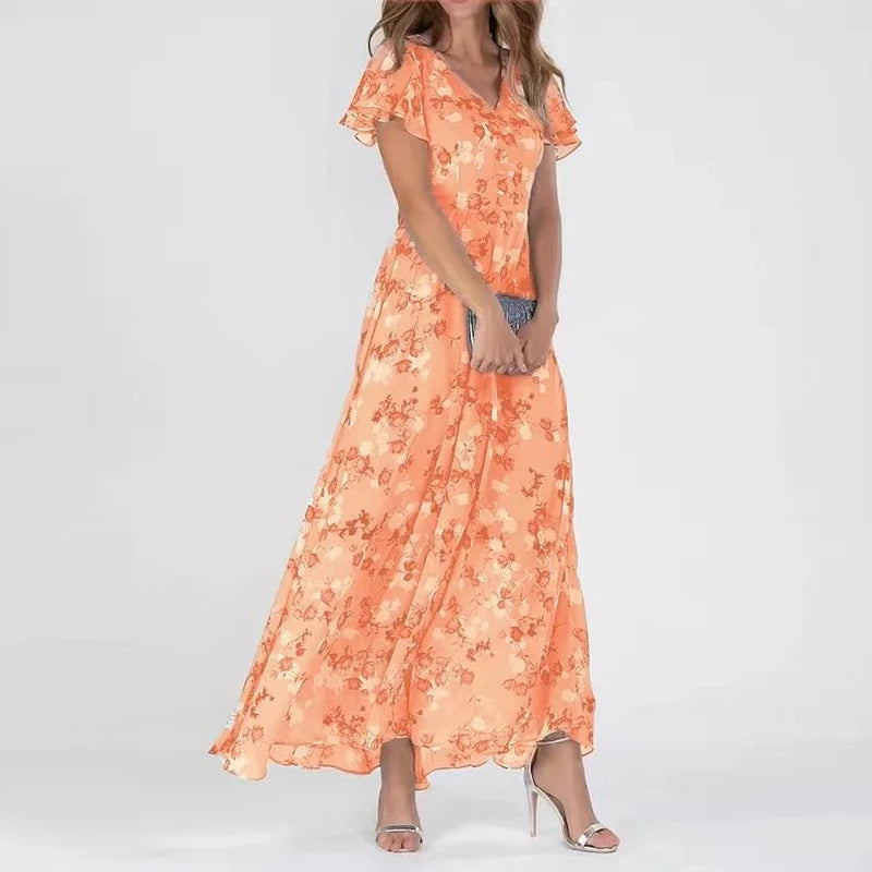 CD | Rochie maxi cu mâneci bufante și model floral